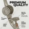 High quality garlic press with soft easy squeeze ergonomic handle, sturdy design extracts more cloves per clove, garlic crusher for nuts and seeds